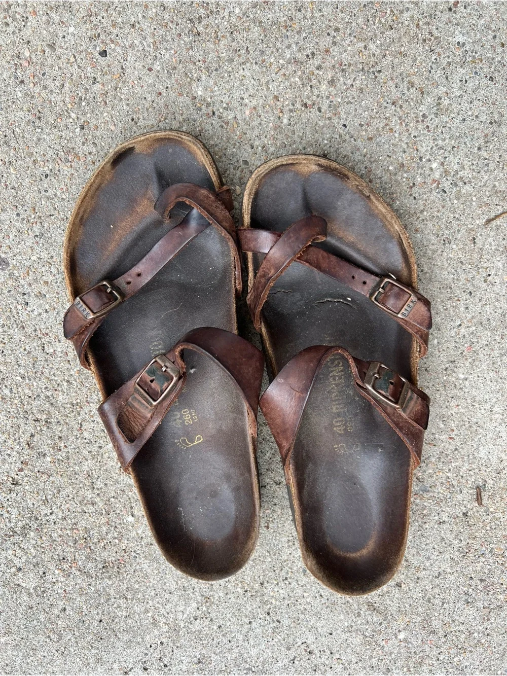 Birkenstocks Brown Leather Slide Sandals with Adjustable Buckles